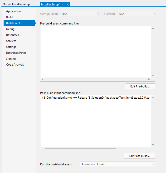 Nuget installer pos build events