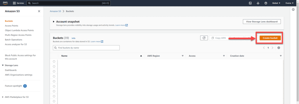 Create a bucket in s3 amazon