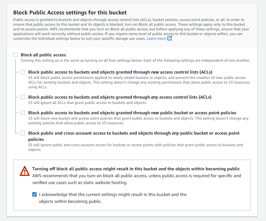 Enable the bucket's public access