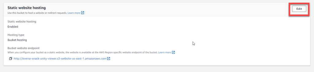 Set static website hosting in s3