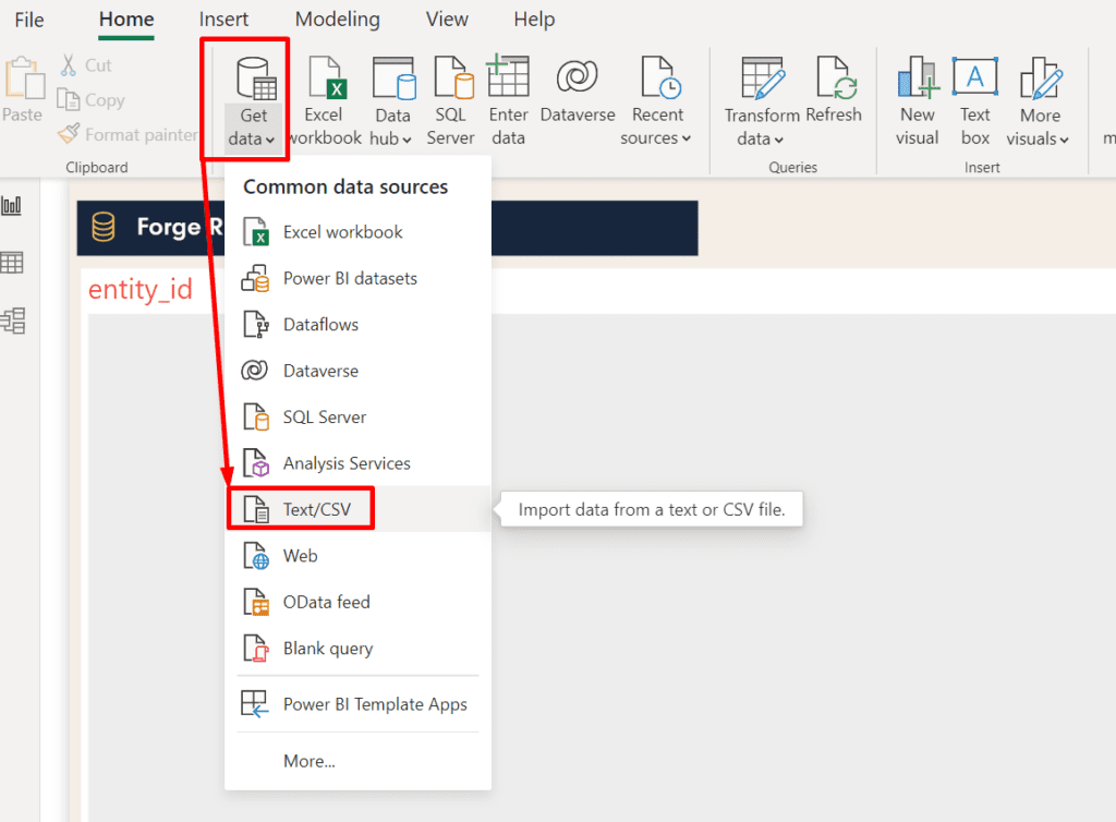 Importing the CSV files into Power BI.