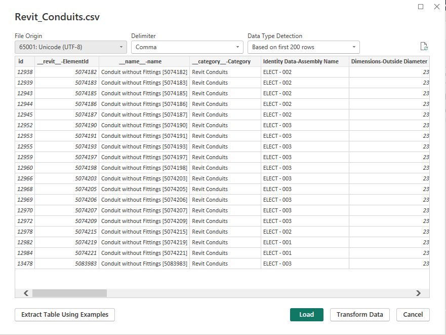 Preview of the CSV data before import.