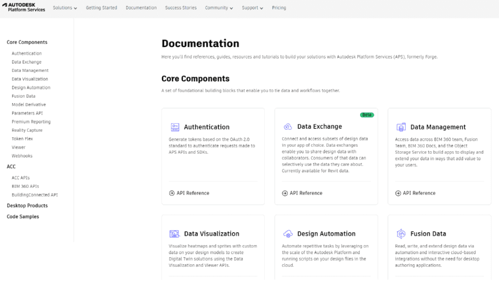 Autodesk Forge API documentation screen display