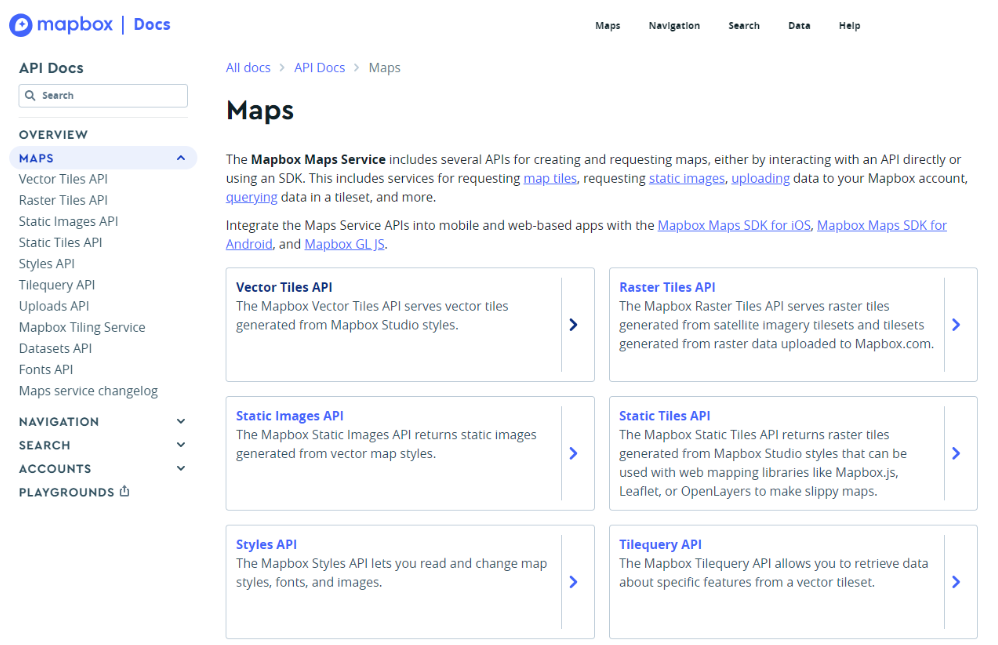Mapbox API homepage display