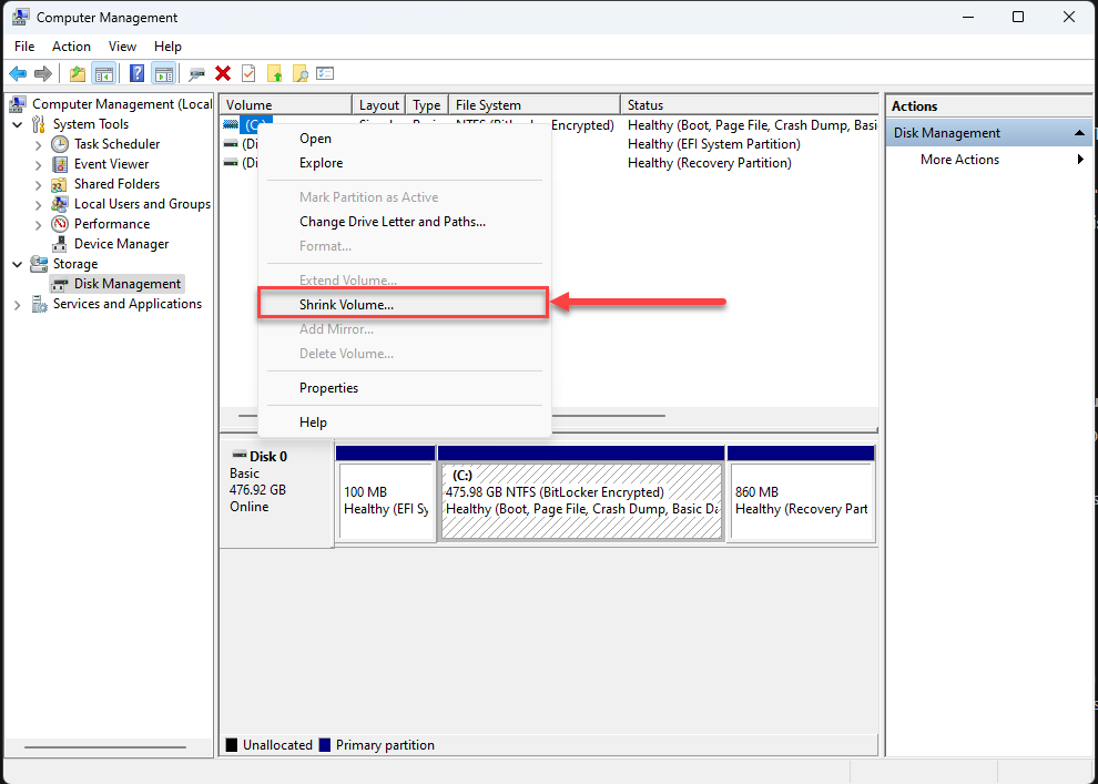 Computer management dual boot setup