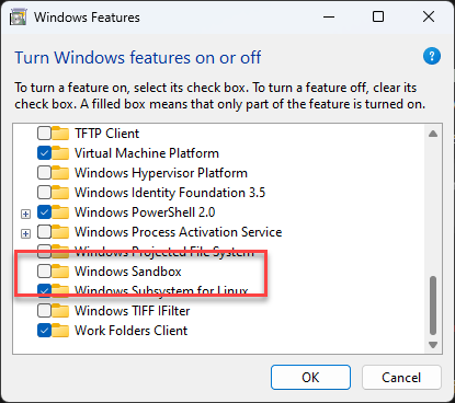 Windows Sandbox select
