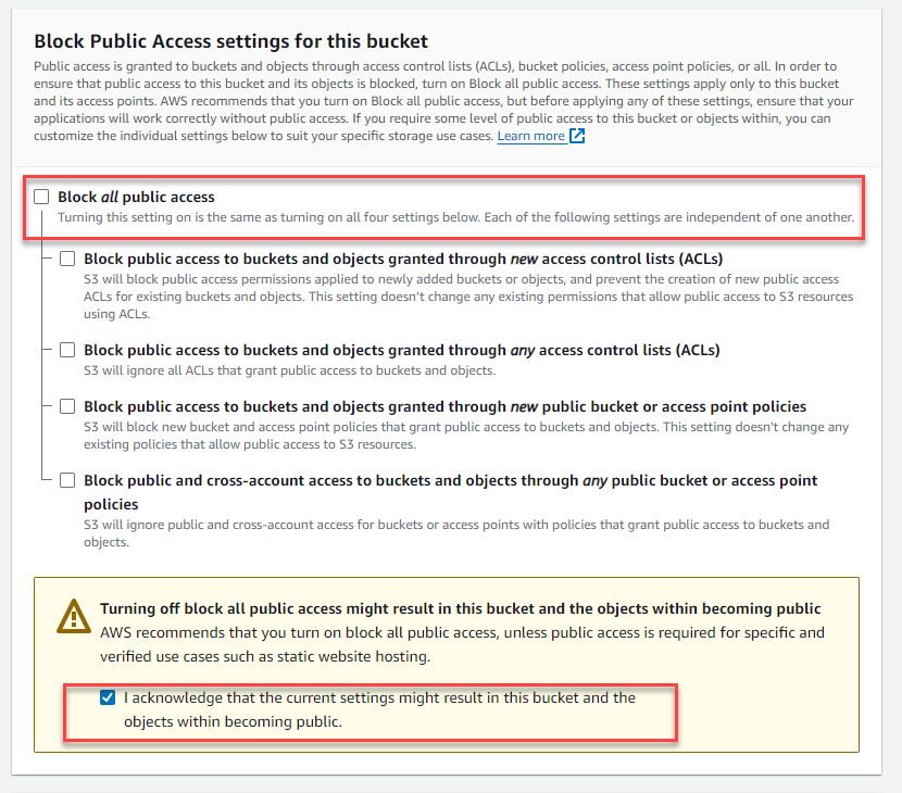 Block public access settings