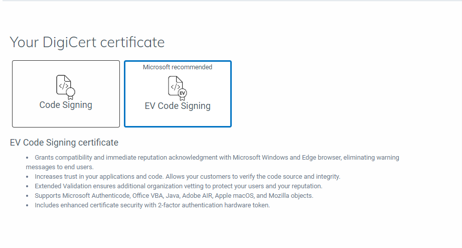 Purchase a New EV Code Signing Certificate