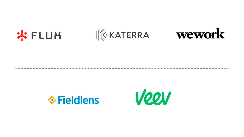 Katerra, Flux, WeWorl, Fieldlens & Veev Logos