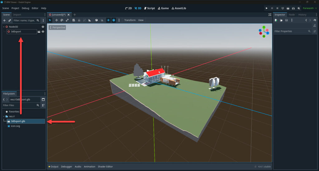 Imported .glb file visible in Godot’s FileSystem and Scene panel