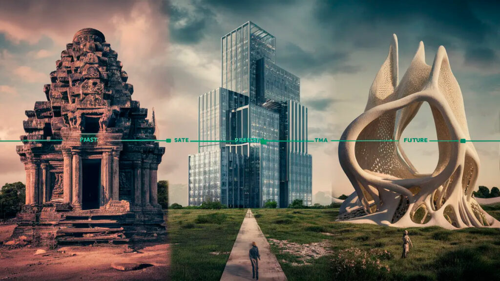Conceptual comparison between traditional architecture education and the AI-driven future of AEC design workflows